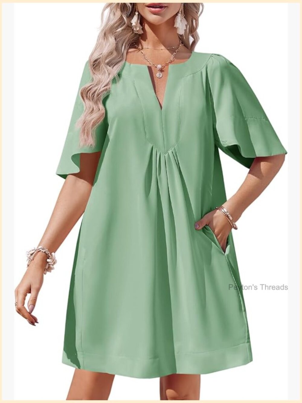Flutter Short Sleeve Mini Dress Casual V Neck Loose Flowy Summer Dresses